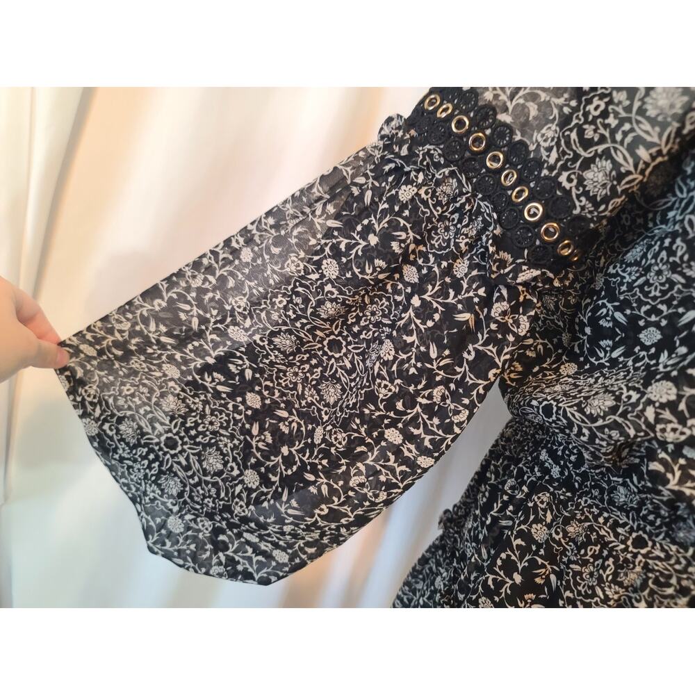 Misa Women's Designer Black White Floral Ruffled Mini Dress Medium New - Picture 5 of 10